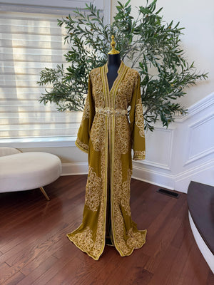 Olive Green Majestic Beaded Kuftan