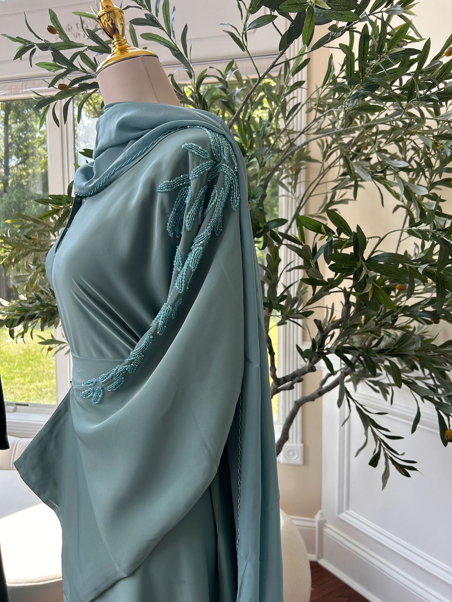 Mint Blue Sleeve Charm Abaya