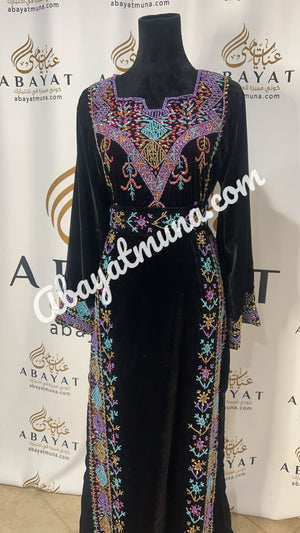 Black Kaftan Thobe in Stone With Belt 9198822