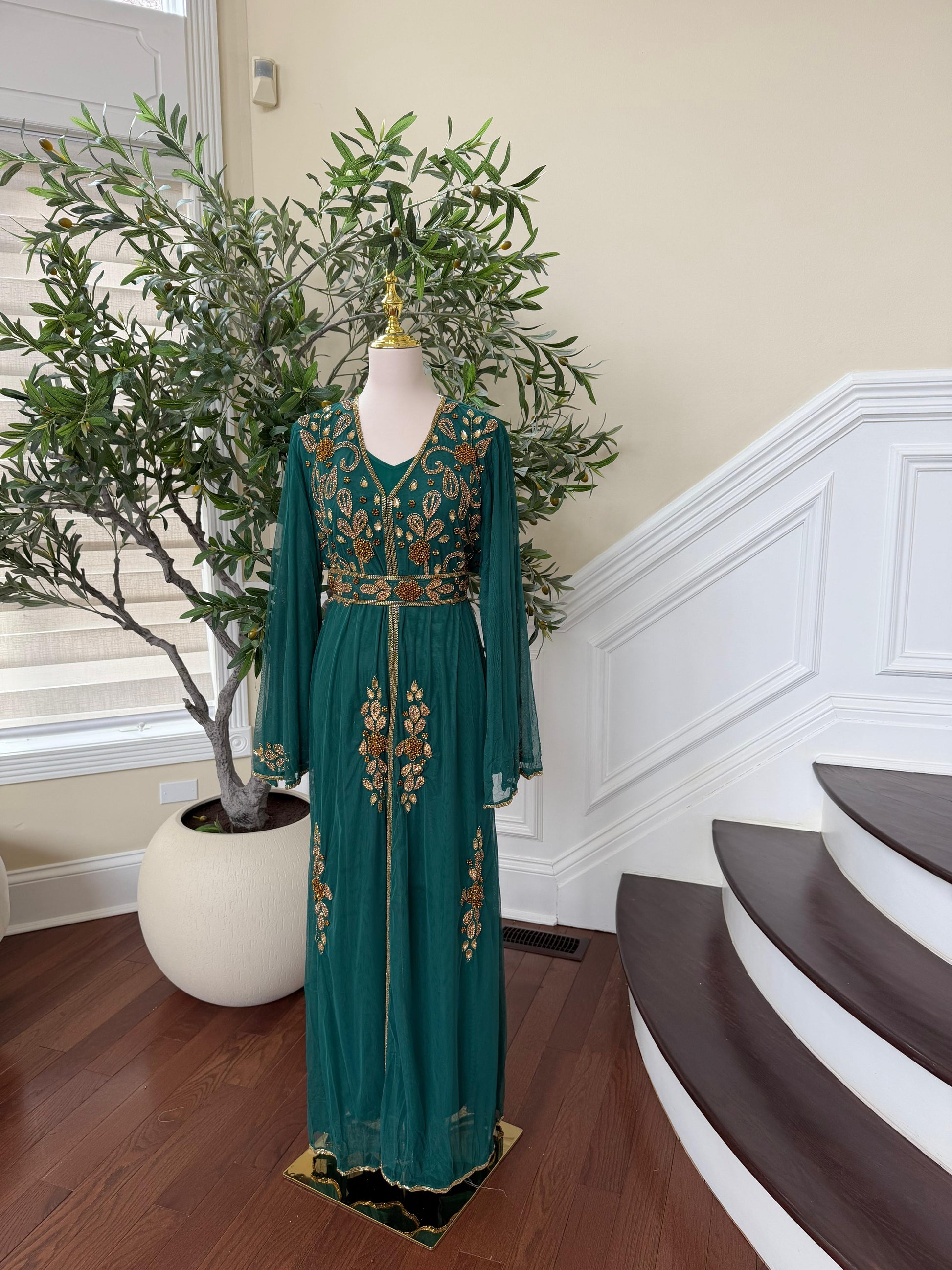 Emerald Green Golden Cardigan Abaya