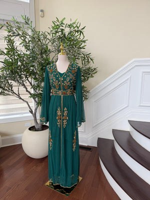 Emerald Green Golden Cardigan Abaya