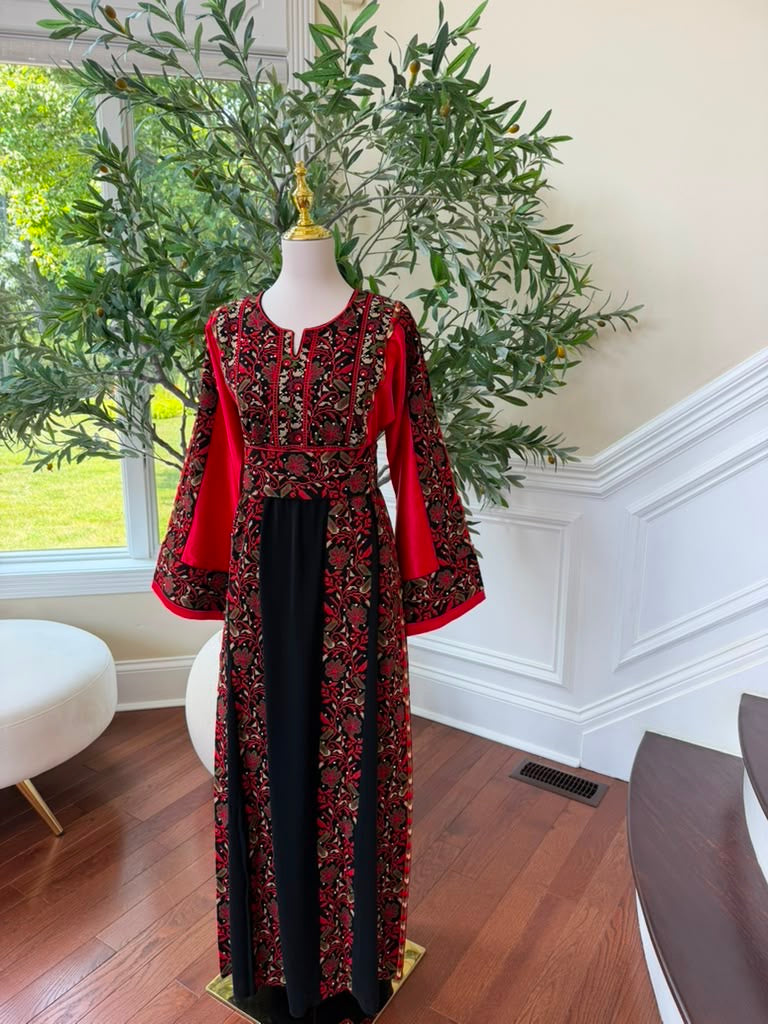 Red Embroidery Tatreez Black Thobe