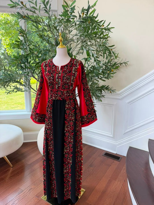 Red Embroidery Tatreez Black Thobe