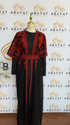 Red Tatreez Two Piece Abaya