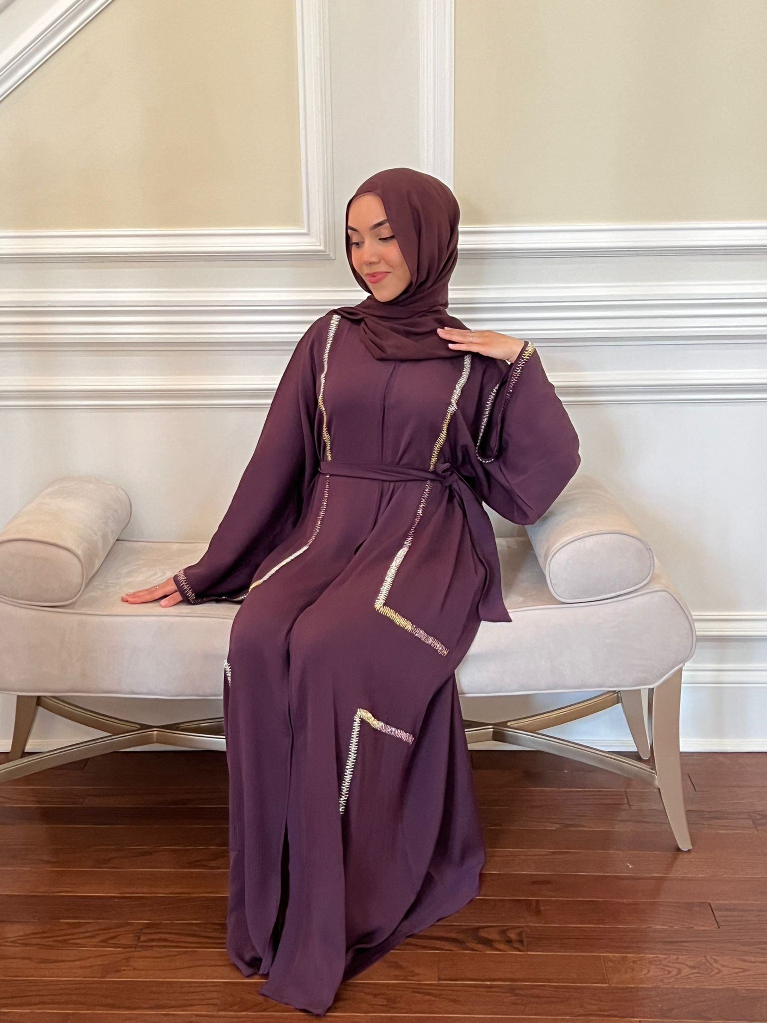 Elegant Purple Stone Handwork Abaya