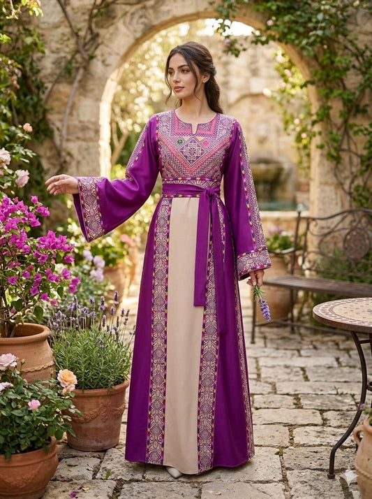 Purple Embroidery Tatreez Elegance Thobe