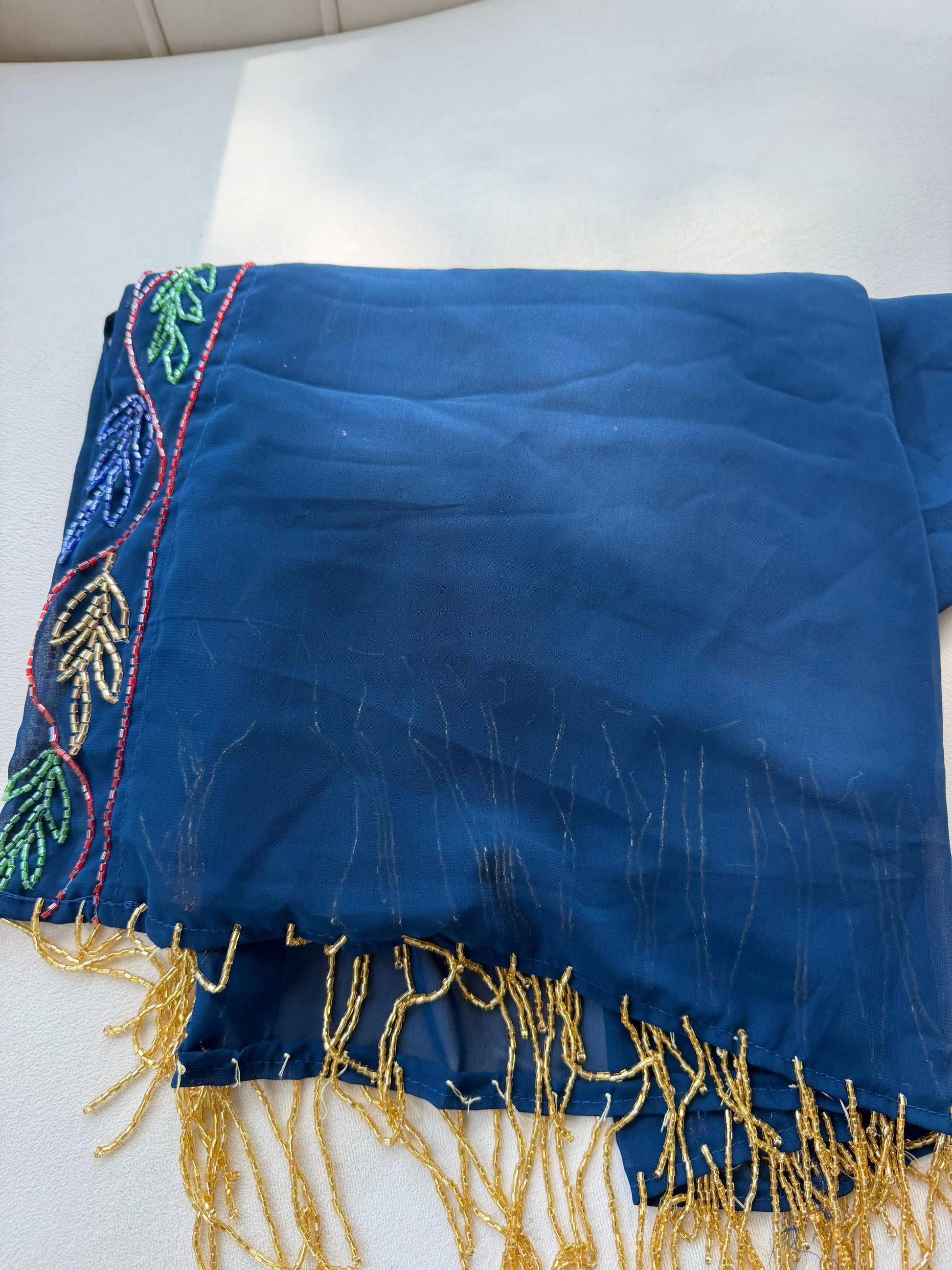 Blue Beaded Stone Khirka Shal Mandil