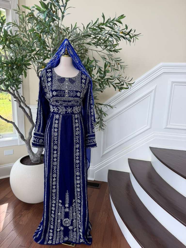Blue Stone Elegance Embroidered Thobe