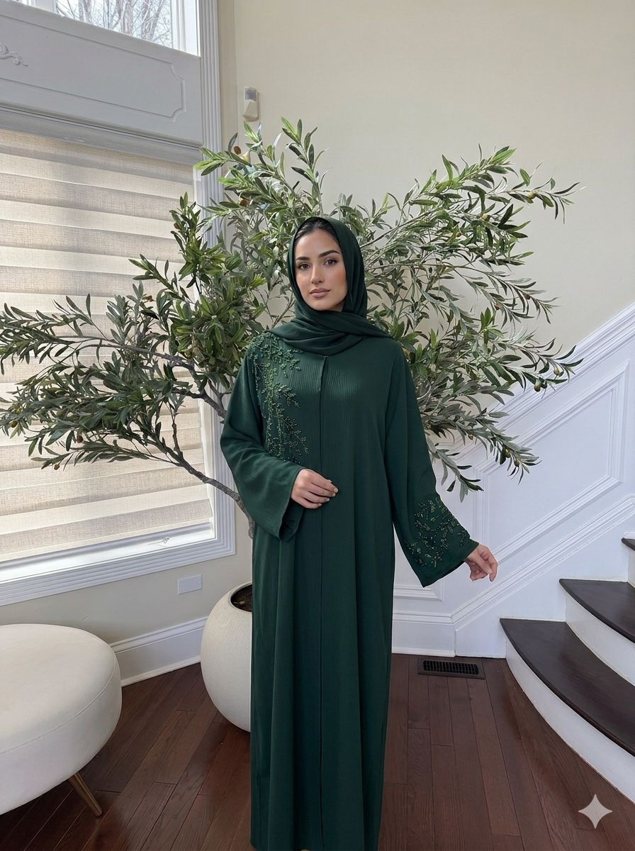 Green Floral Charm Abaya