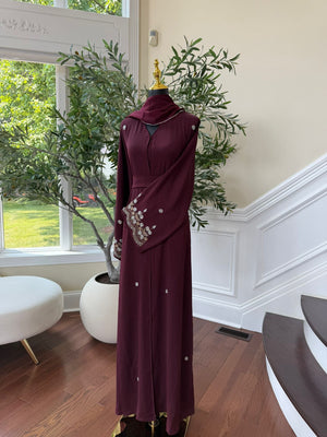 Burgundy Sleeve Detailed Abaya