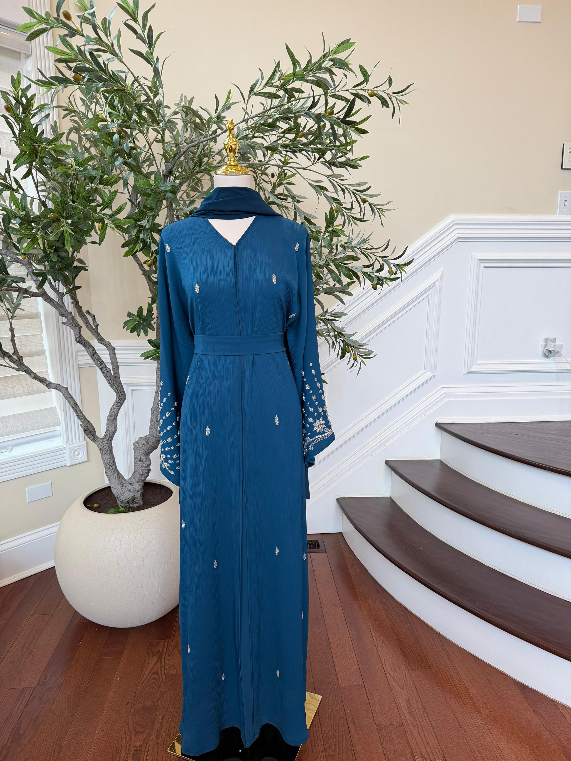 Turquoise Sleeve Crystal Abaya
