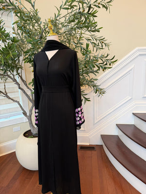 Black Rose Sleeve Beaded Abaya