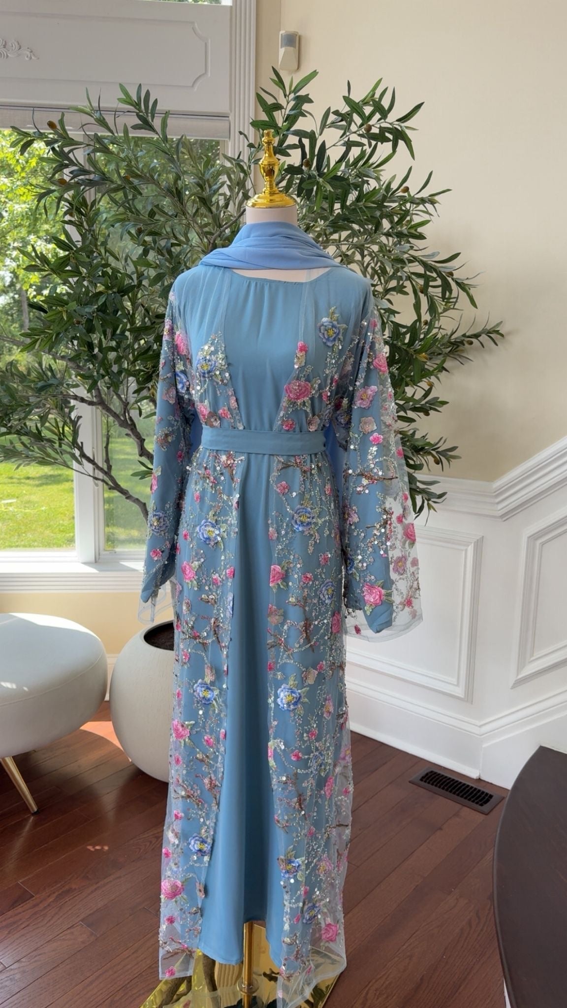 Sky Blue Ethereal Bloom Abaya