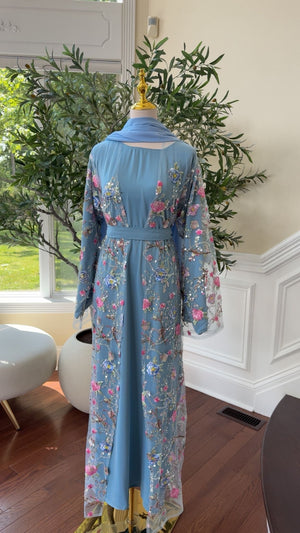 Sky Blue Ethereal Bloom Abaya