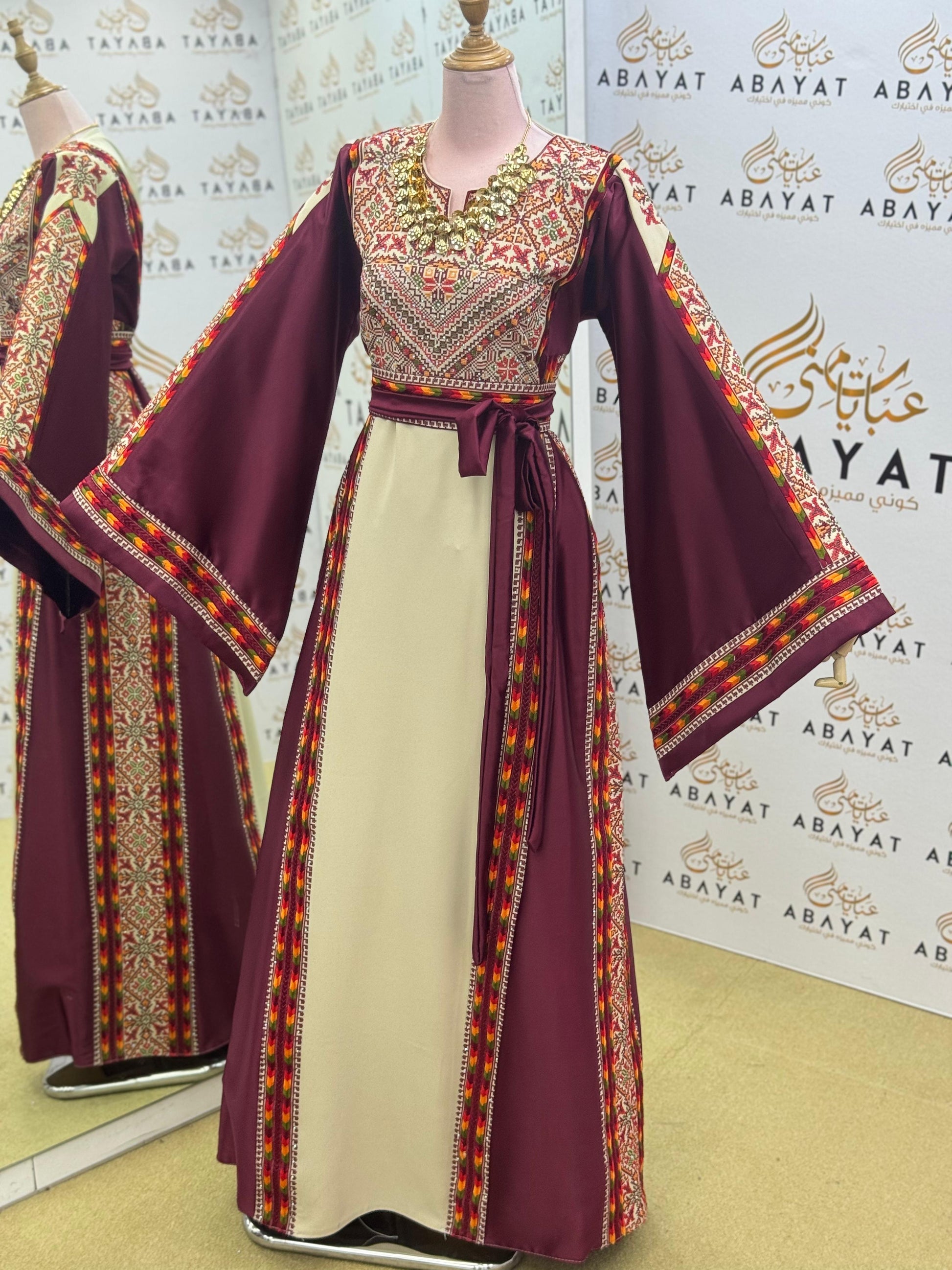 Palestinian Heritage Thobe – Burgundy Panel Design