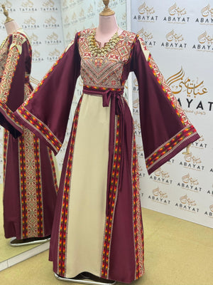 Palestinian Heritage Thobe – Burgundy Panel Design