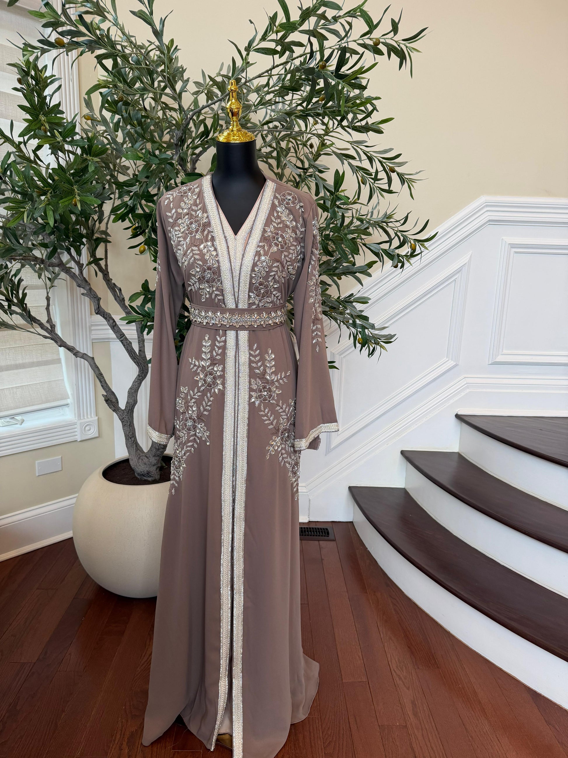 Taupe Beaded Charm Elegance Kuftan