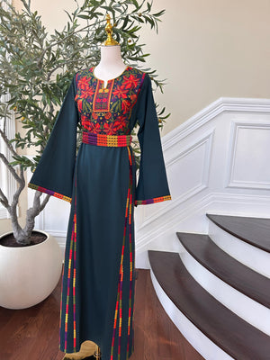 Emerald Green Embroidery Tatreez Thobe