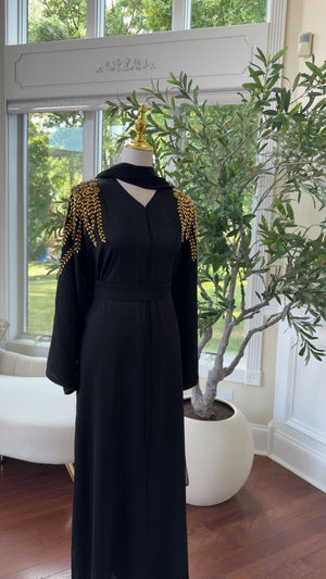 Golden Black Stone Abaya