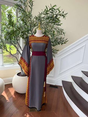 Grey Traditional Tatreez Embroidery Thobe