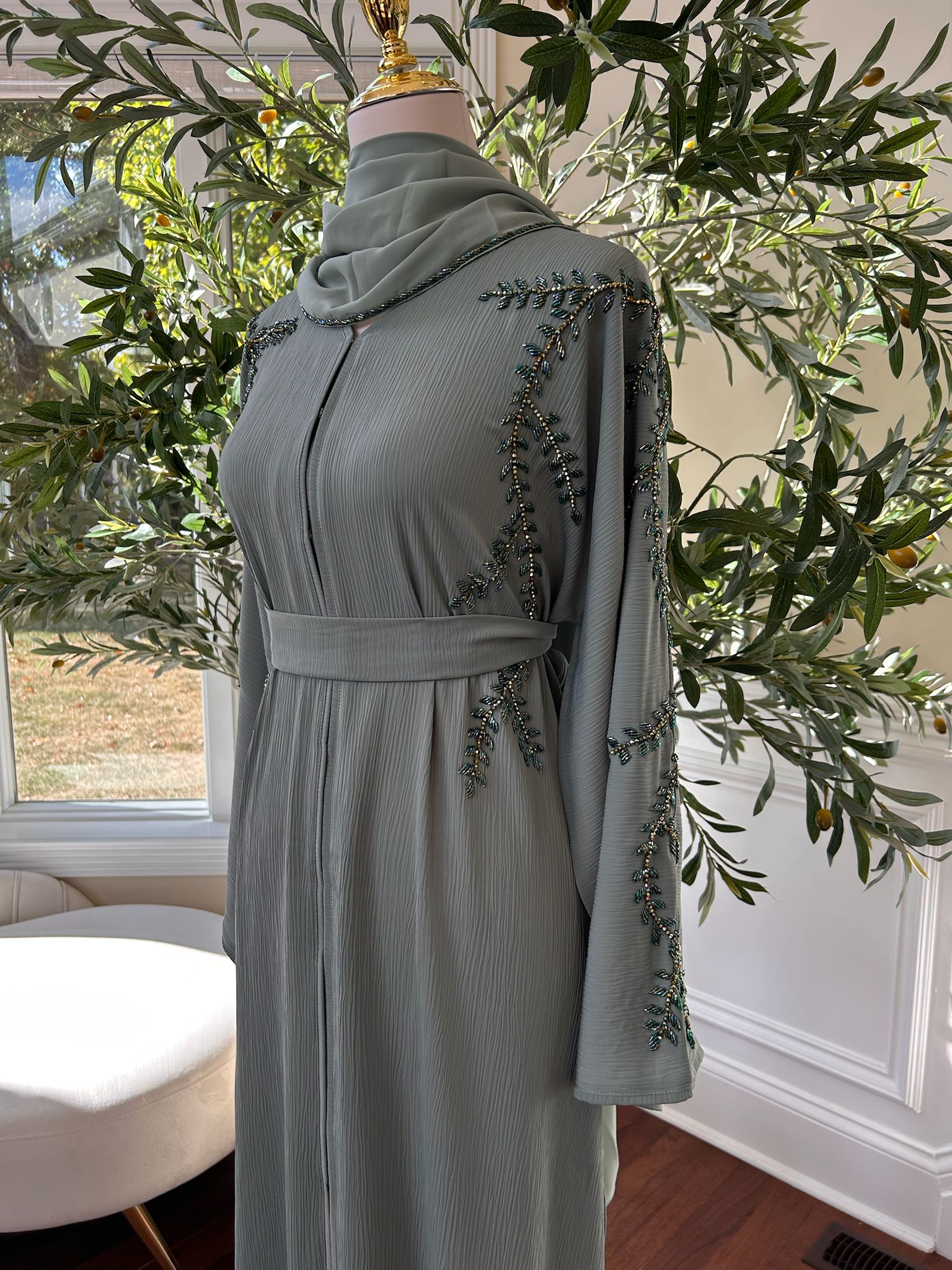 Mint Green Floral Charm Abaya