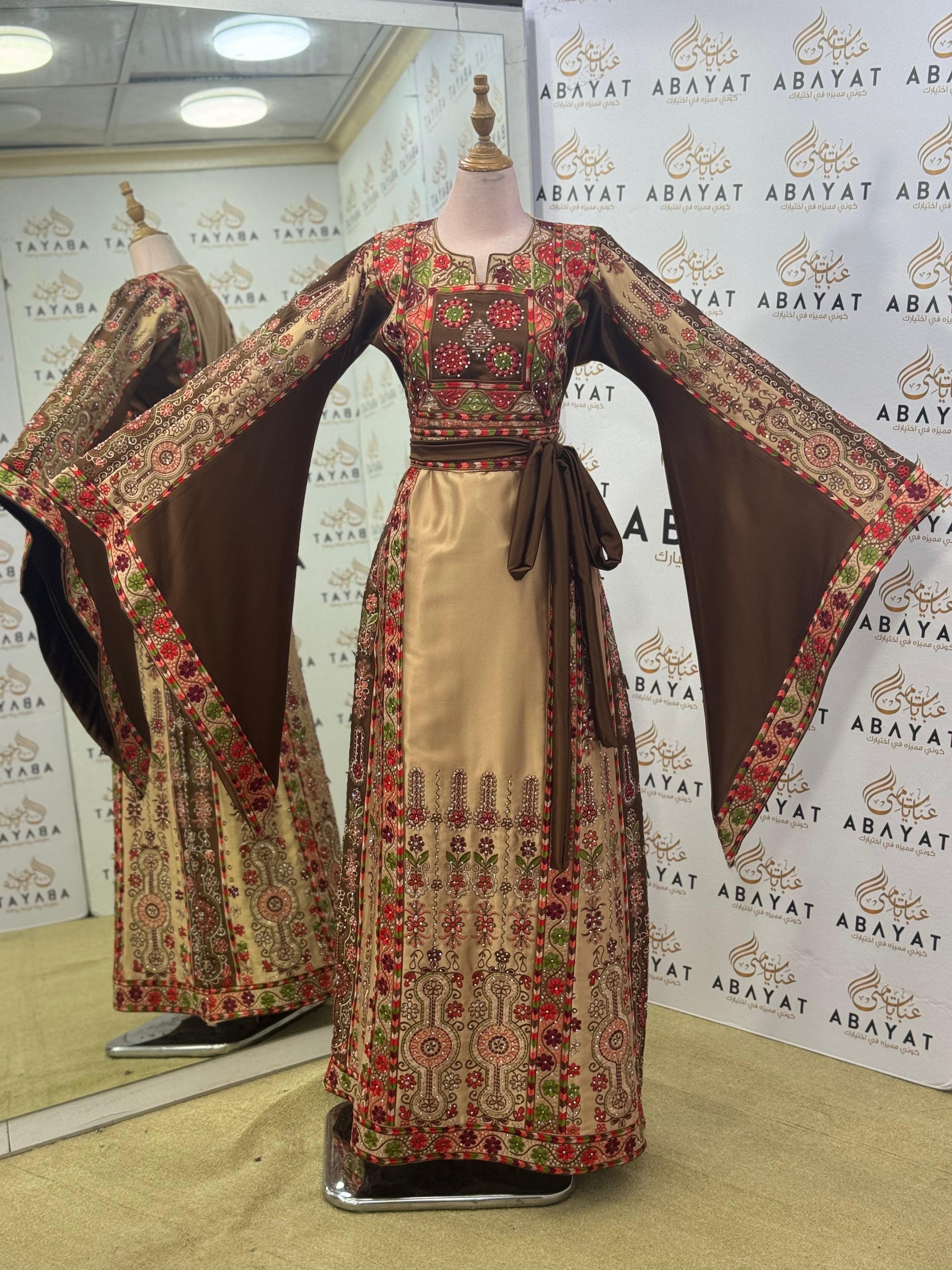 Desert Rose Palestinian Thobe – Beige & Chocolate Brown