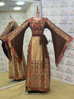 Desert Rose Palestinian Thobe – Beige & Chocolate Brown