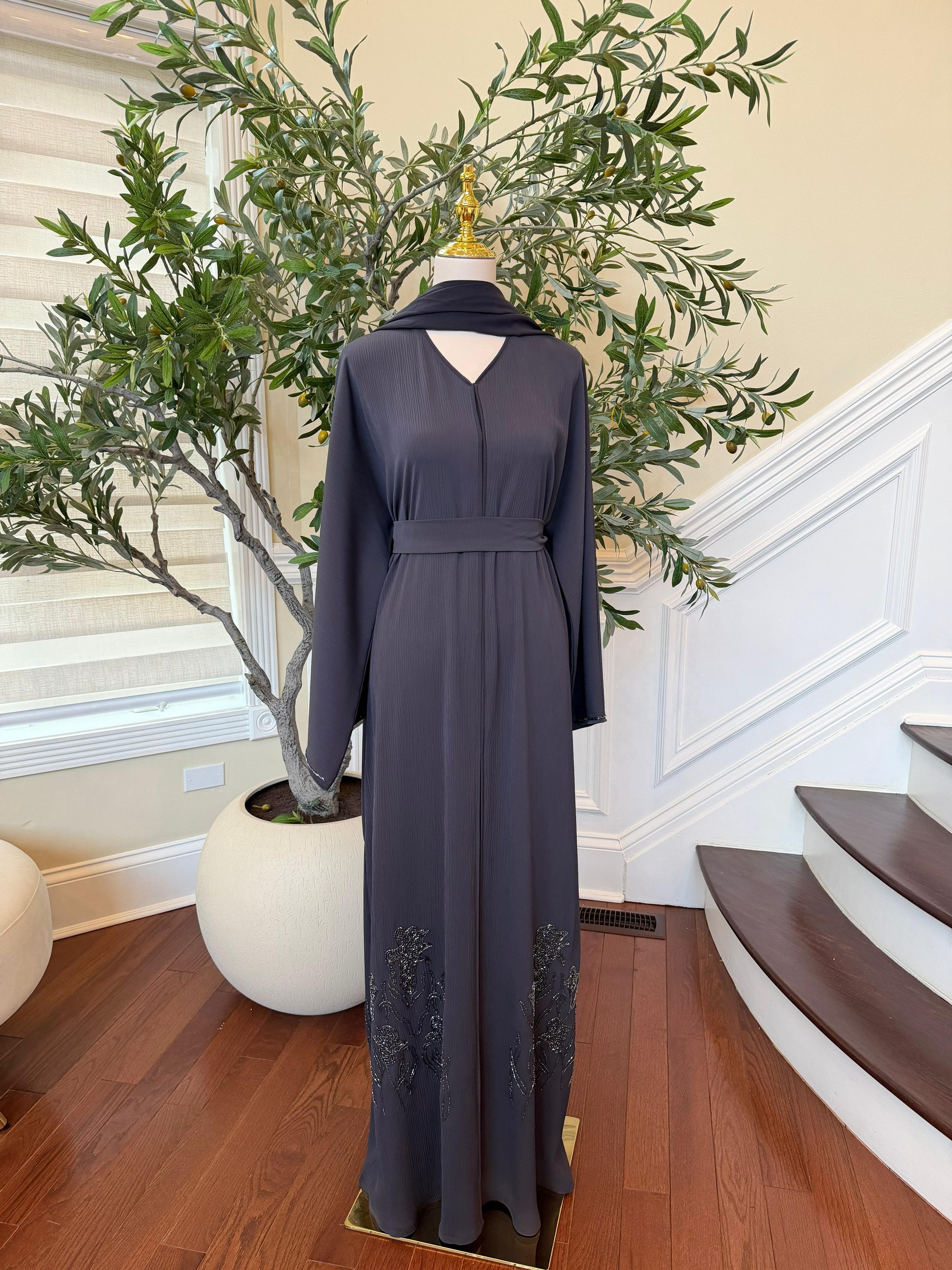 Moonlight Gray Beaded Abaya