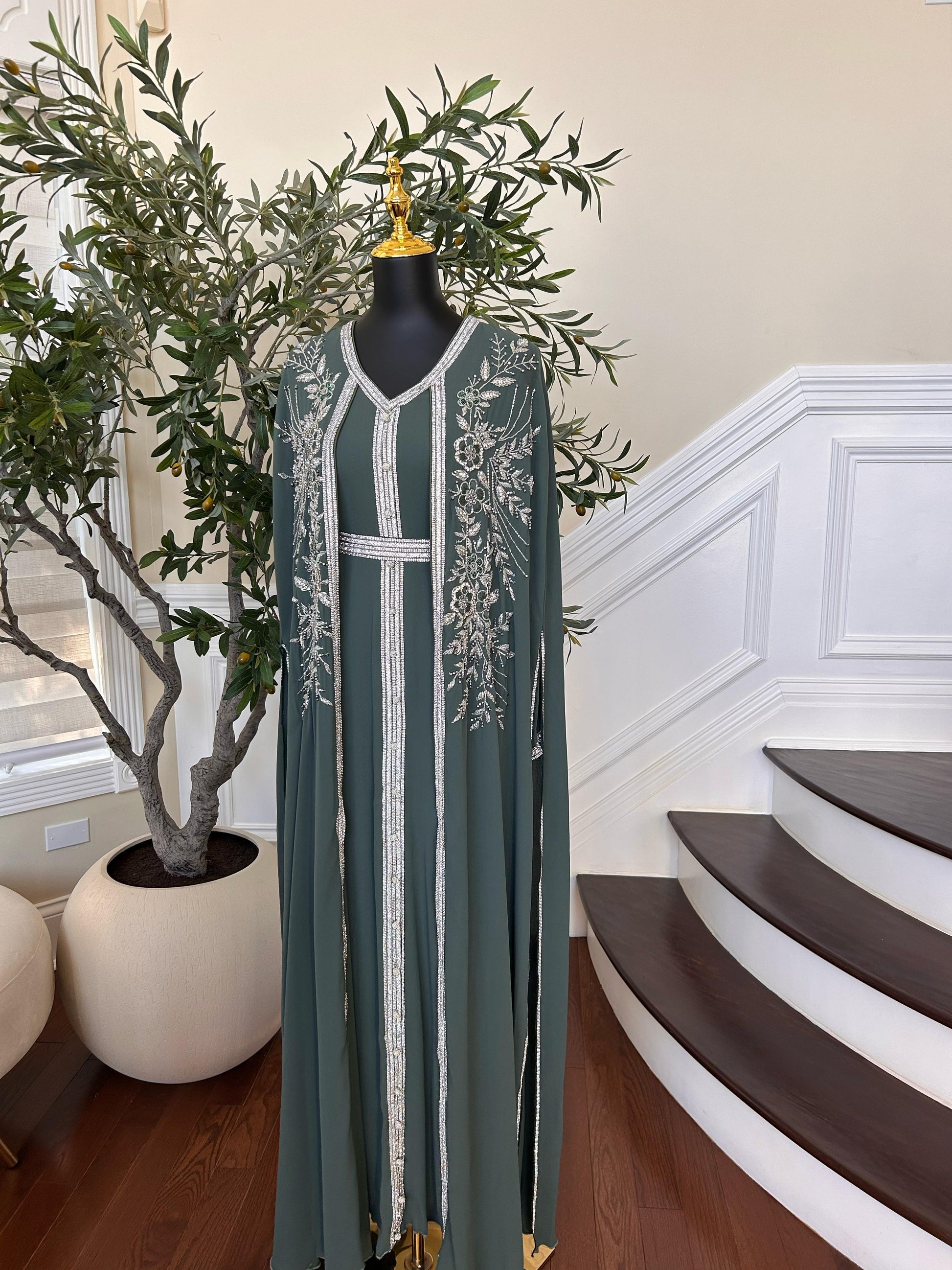 Emerald Green Royale Stone Beaded Kuftan