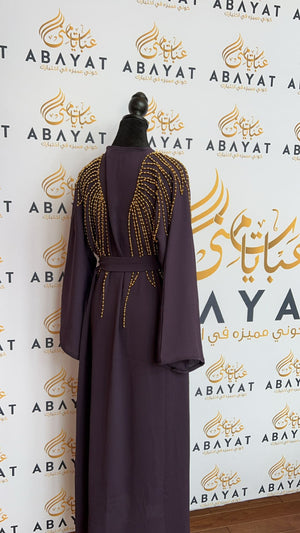 Elegant Purple and Gold Beaded Abaya