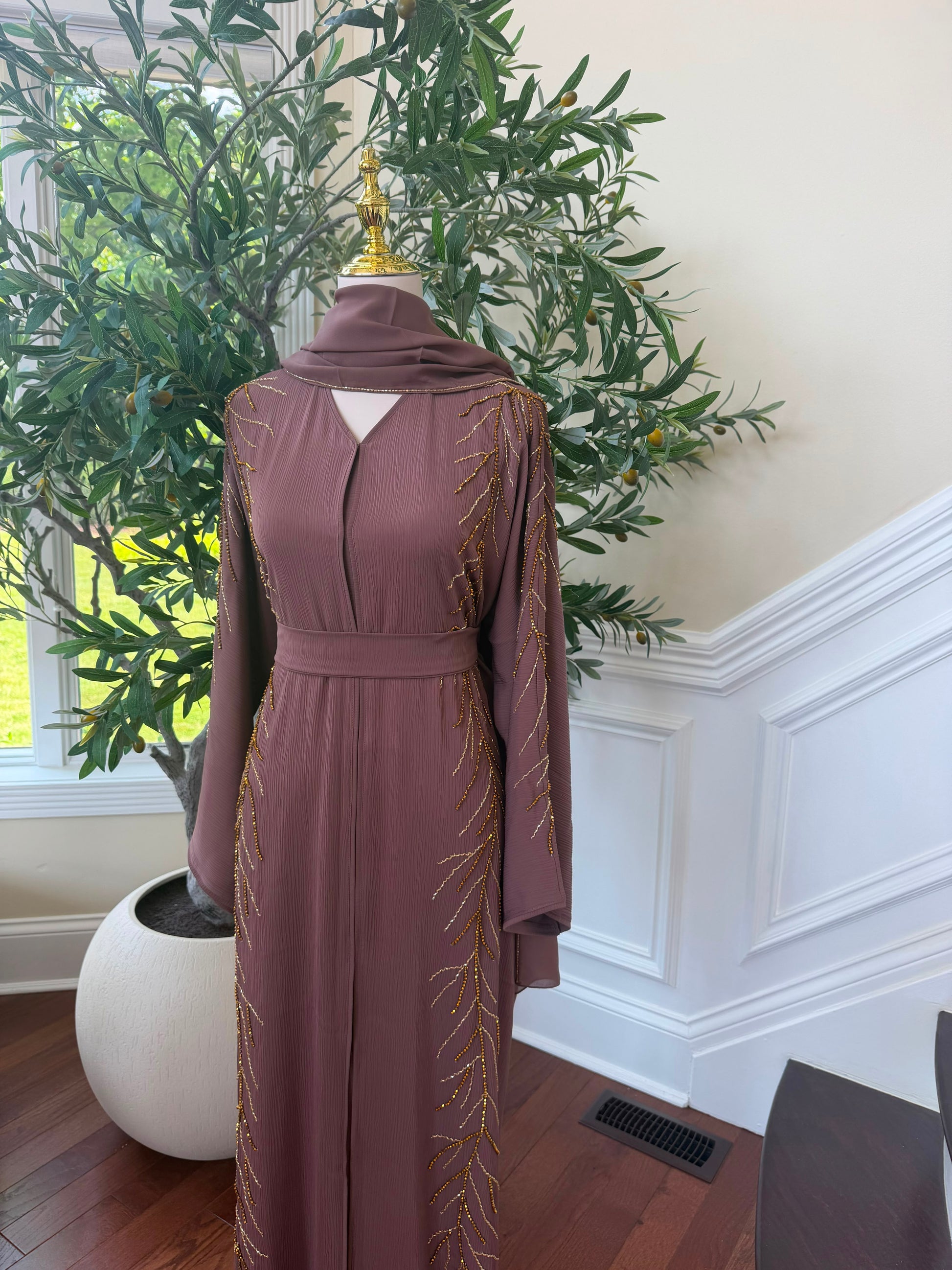 Muave Golden Beaded Abaya