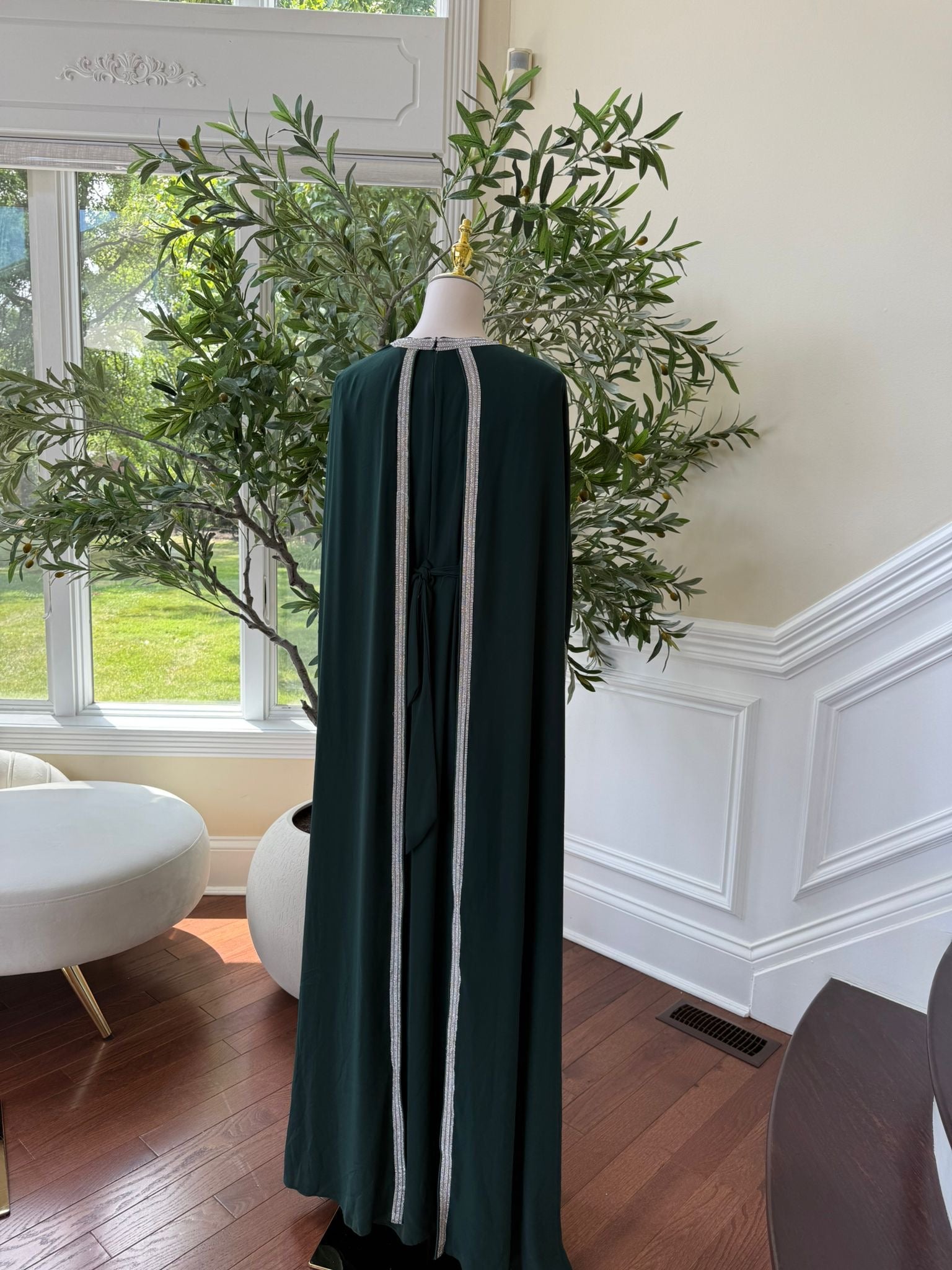 Emerald Green Embellished Chiffon Kaftan Crystal Vine Detail
