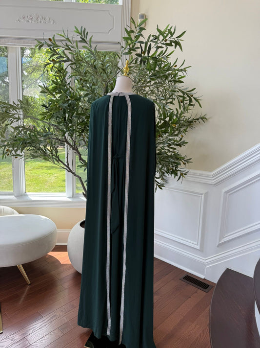 Emerald Green Embellished Chiffon Kaftan Crystal Vine Detail