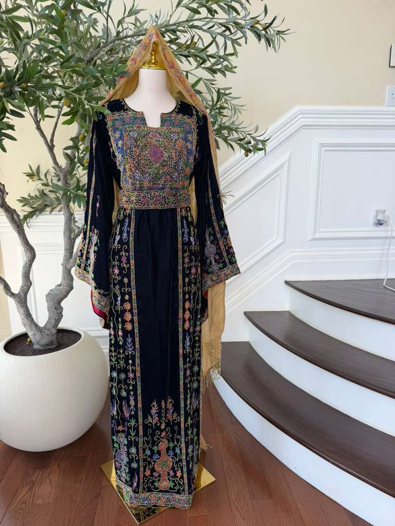 Navy Blue Beaded Elegance Stone Thobe