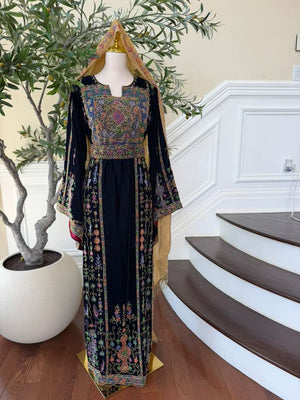 Navy Blue Beaded Elegance Stone Thobe