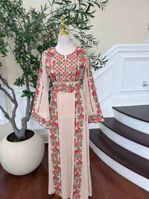 Beige Embroidery Rose Tatreez Thobe