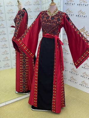 Palestinian Heritage Thobe – Red & Black Couture