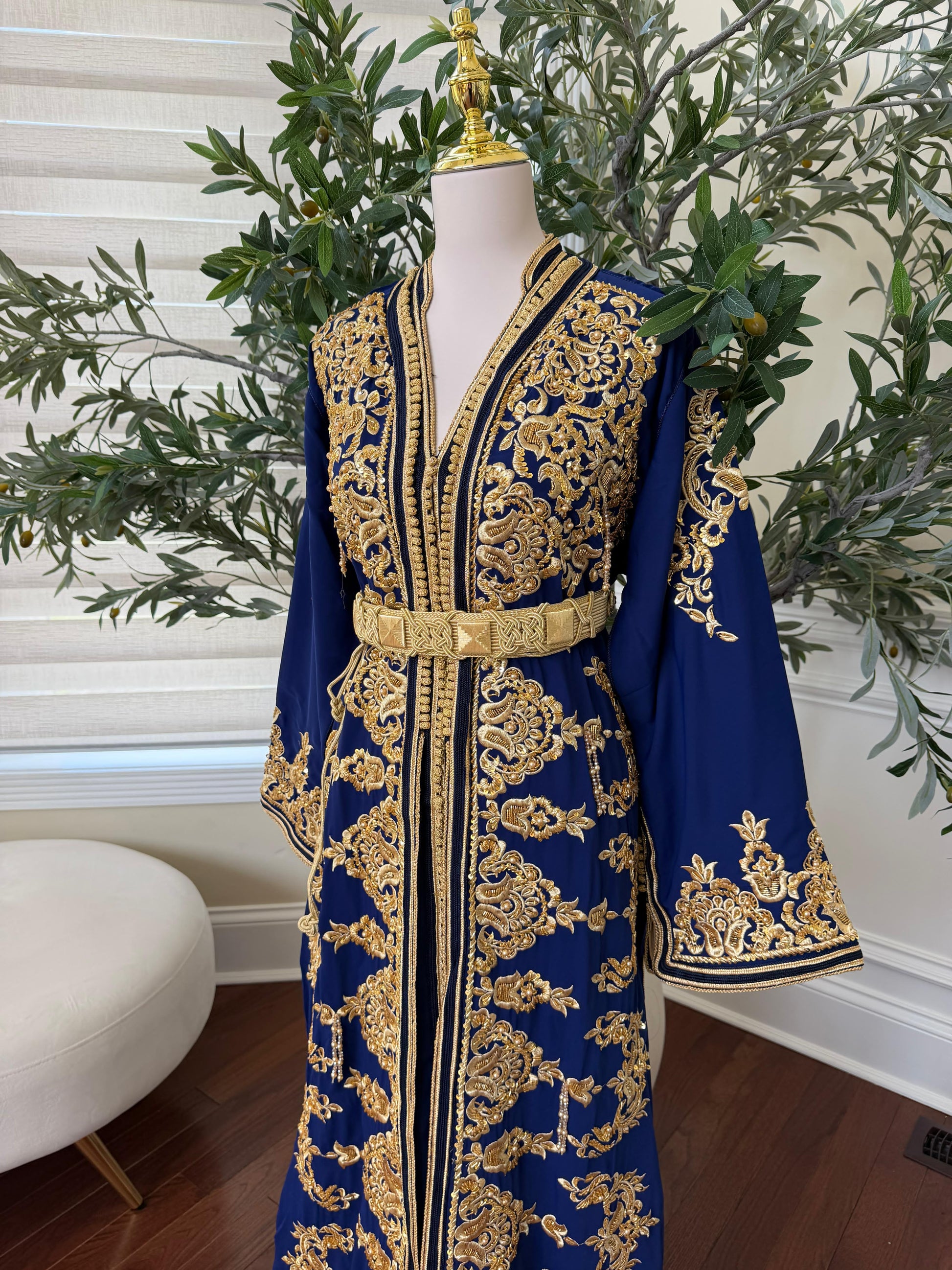 Blue Embroidery Beaded Kuftan
