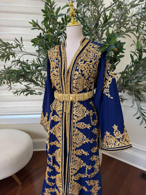 Blue Embroidery Beaded Kuftan