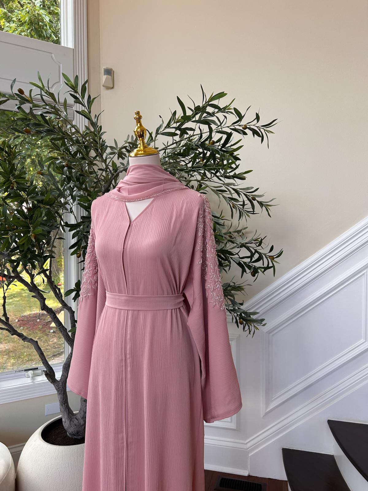 Pink Floral Design Abaya