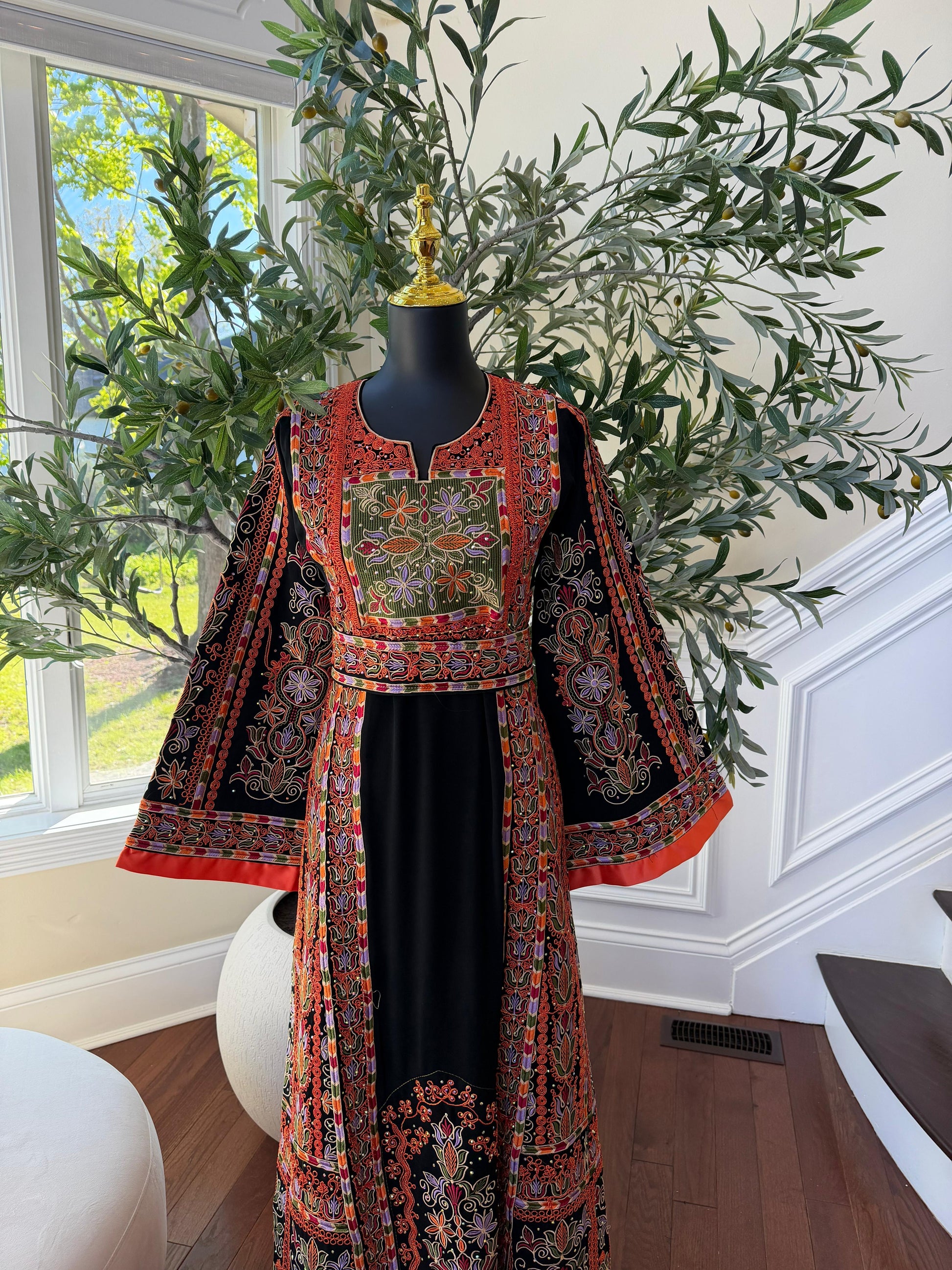 Black Embroidery Tatreez Orange Thobe