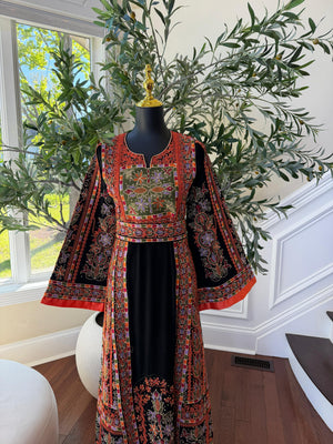 Black Embroidery Tatreez Orange Thobe