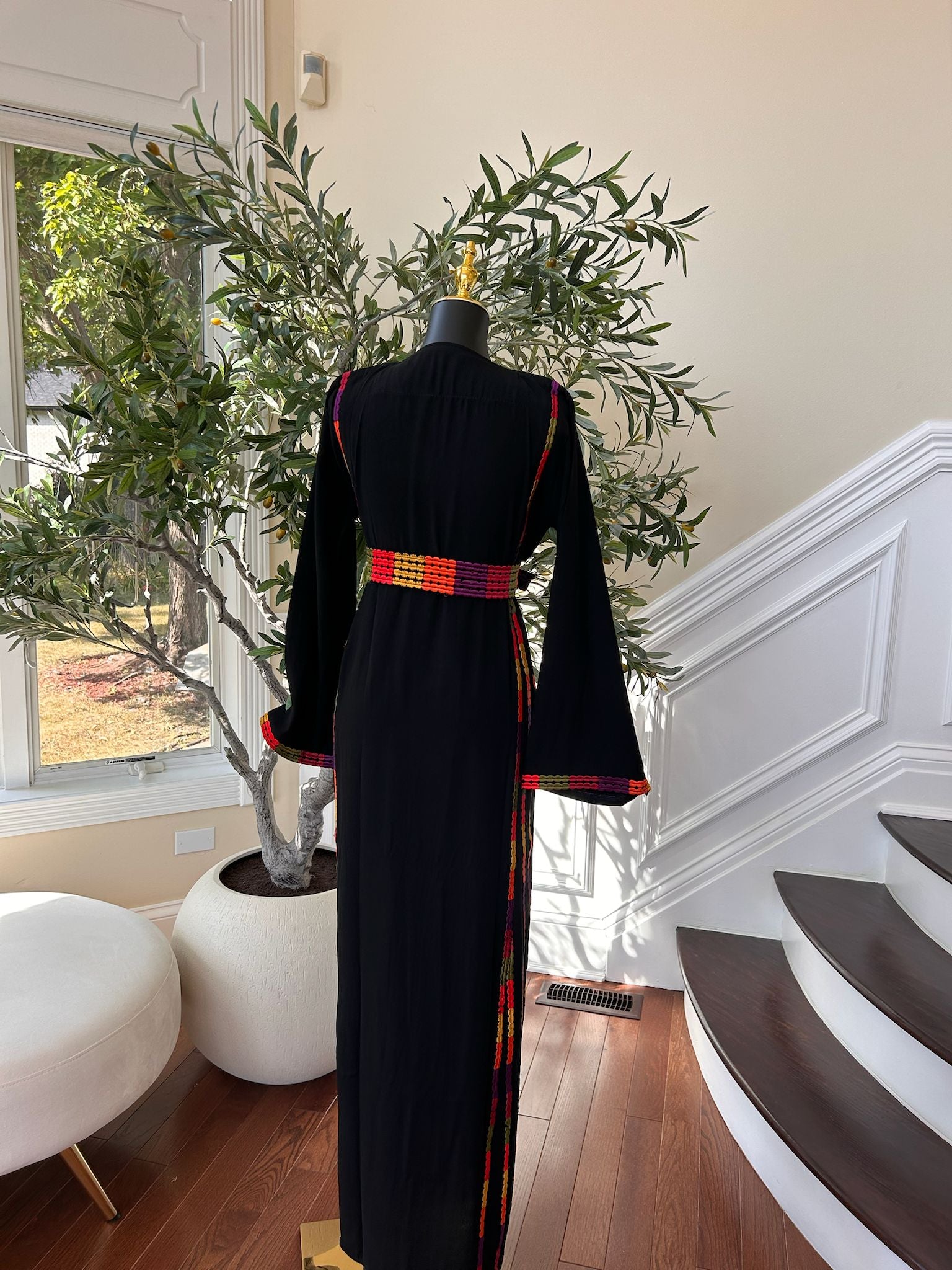 Elegant Black Multi Colored Tatreez Thobe