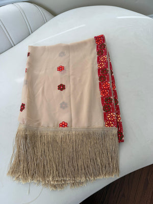 Cream Red Tatreez Shal