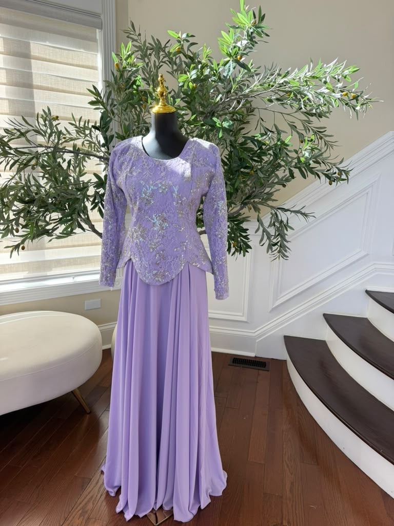 Elegant Lavender Embroidered Two-Piece Gown