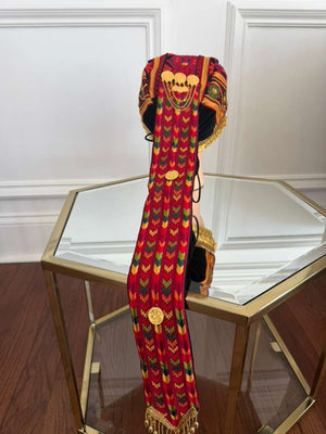 Red Tatreez Coin Head Piece Awka