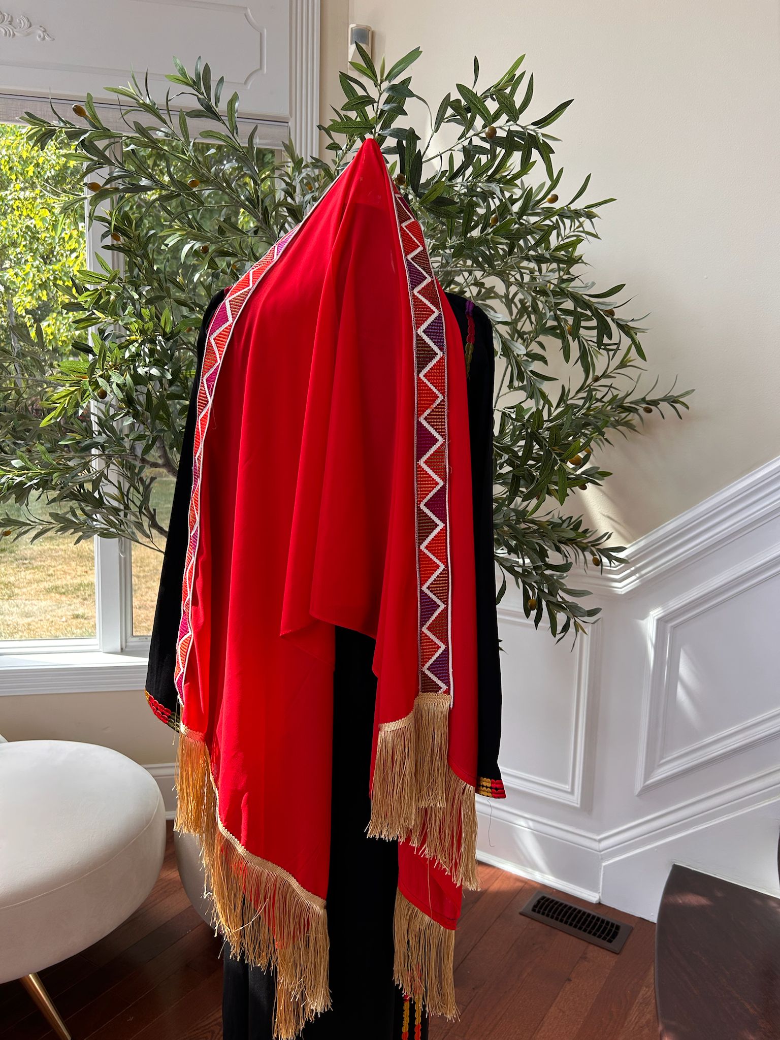 Red Tatreez Khirka Shal Mandil