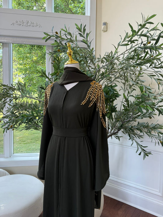 Golden Green Stone Abaya