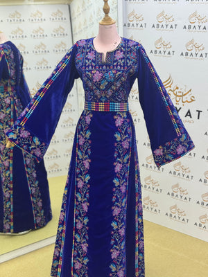 Premier Velvet Thobe With Wide Sleeves & Floral Tatreez