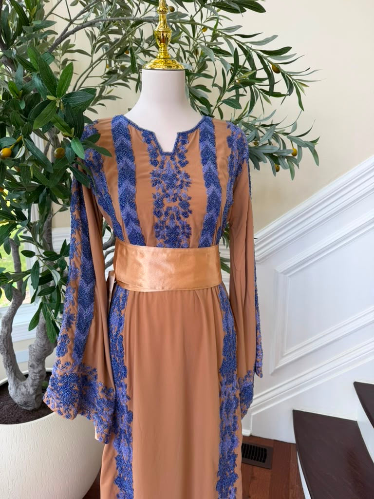 Peach Royale Blue Beaded Thobe